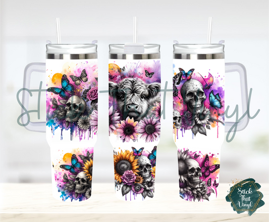 Skull Highland 40oz Tumbler Sublimation Wrap