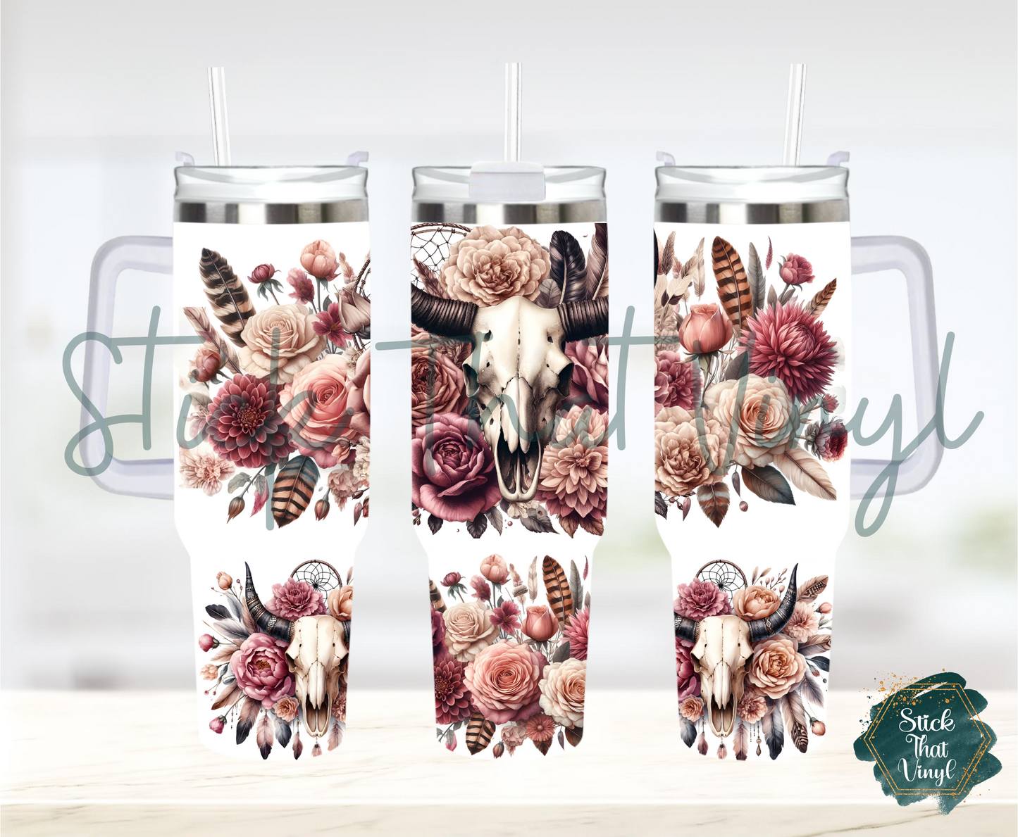 Bull Skull 40oz Tumbler Sublimation Wrap