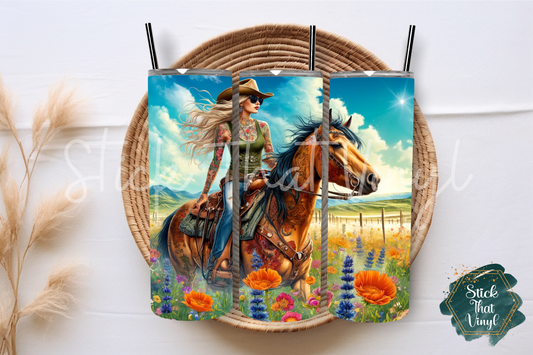 Cowgirl Riding Horse 20oz Tumbler Sublimation Wrap