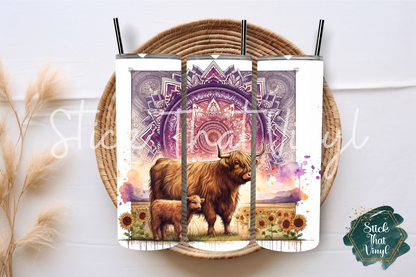 Mandala Highland Cow 20oz Tumbler Sublimation Wrap