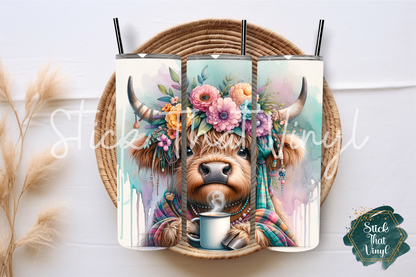 Coffee Highland Cow 20oz Tumbler Sublimation Wrap