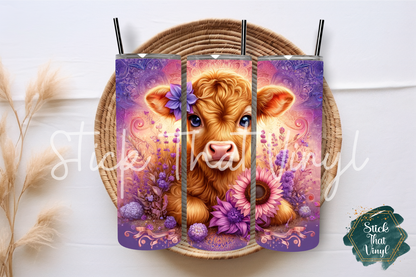 Mandala Baby Highland Cow 20oz Tumbler Sublimation Wrap