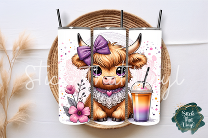 Highland Cow Frappé 20oz Tumbler Sublimation Wrap