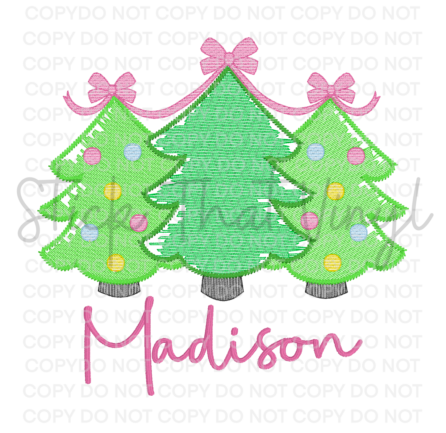 Personalised Girl's Christmas Three Tree Embroidery Shirt