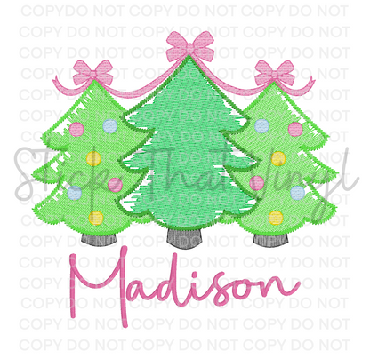 Personalised Girl's Christmas Three Tree Embroidery Shirt