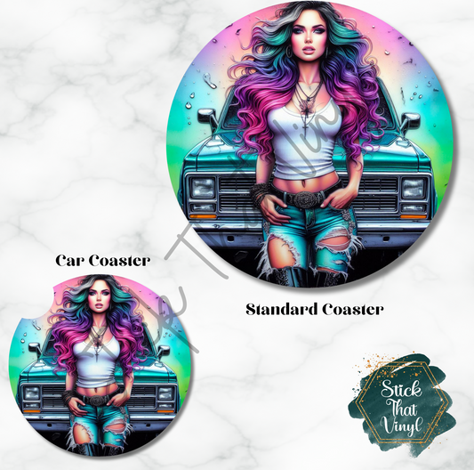 Truck Girl Design 1 Coaster Sublimation Transfer