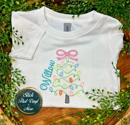 Personalised Bow Christmas Tree Embroidery Shirt