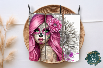 Pink Day of The Dead Girl 20oz Tumbler Sublimation Wrap