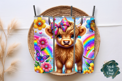 Rainbow Highland Cow 20oz Tumbler Sublimation Wrap