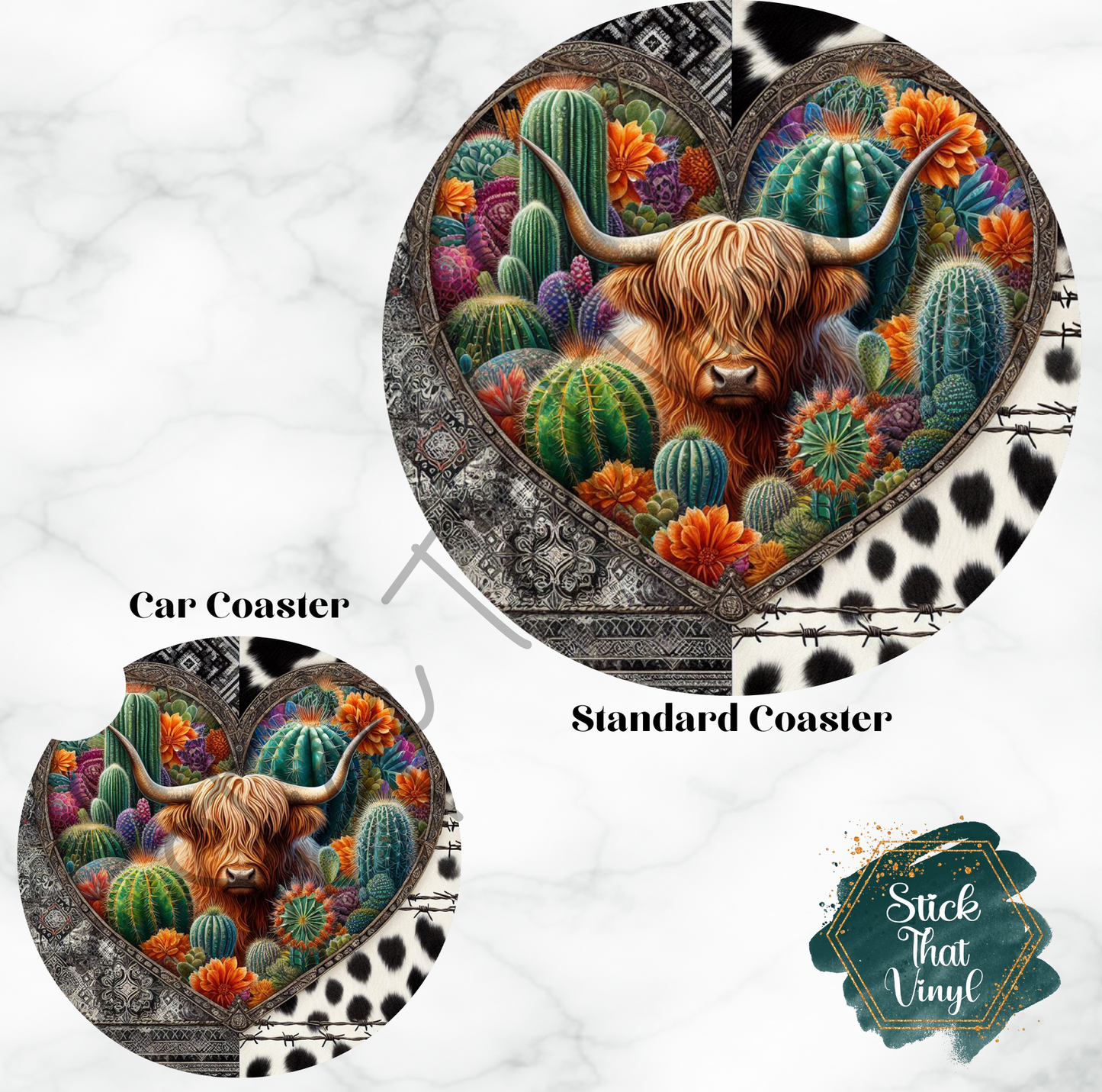 Western Cow Design 2 Coaster Sublimation Transfer