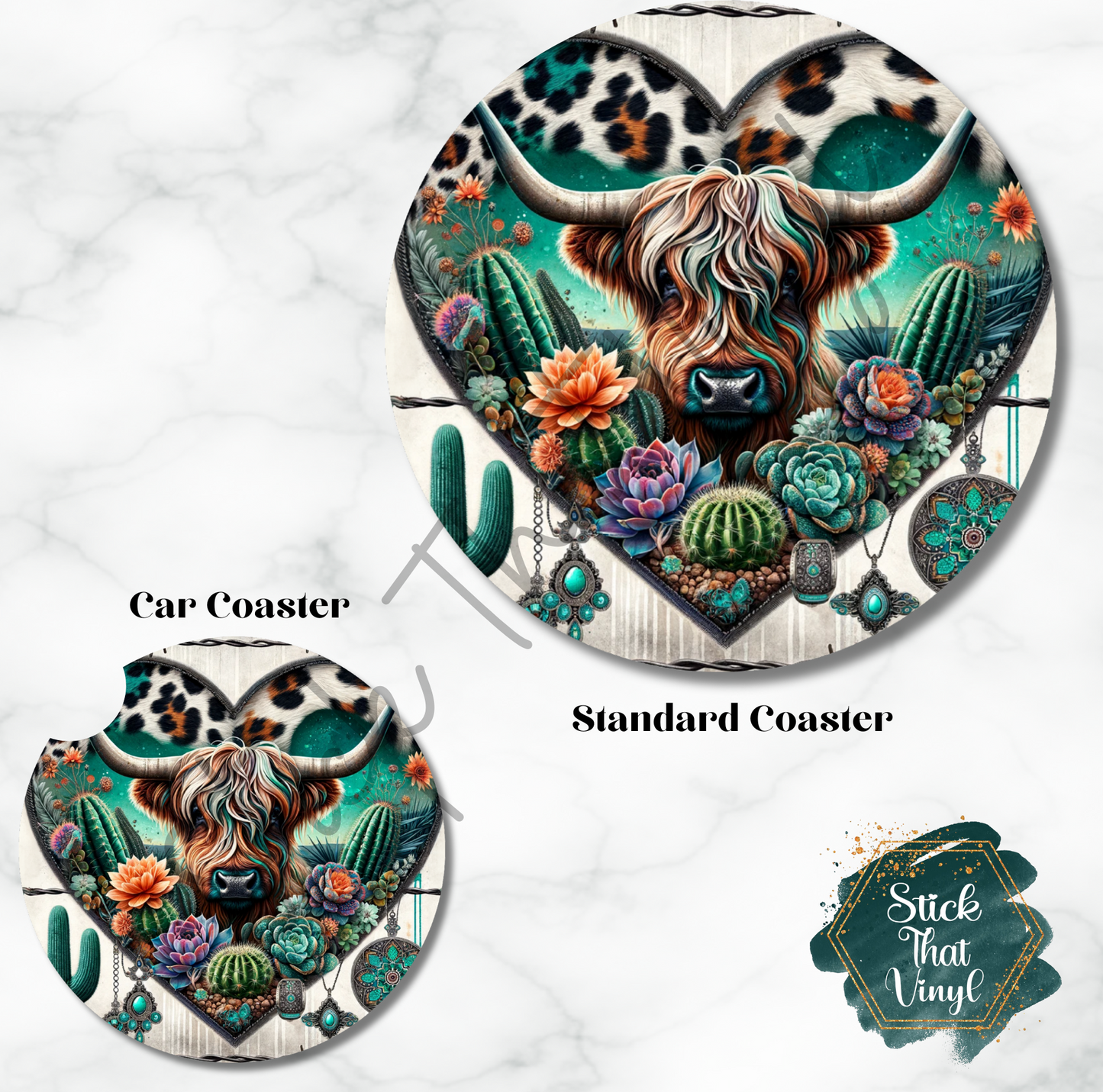 Western Cow Design 3 Coaster Sublimation Transfer