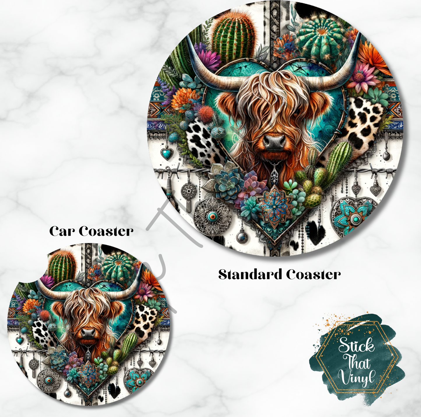 Western Cow Design 4 Coaster Sublimation Transfer