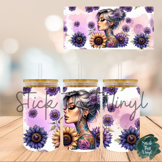 Beauty Sunflower Girl 16oz Tumbler Sublimation Wrap