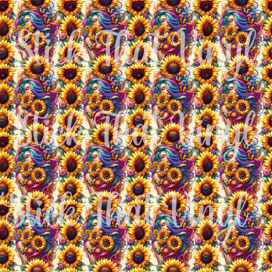 Sunflower Beauty Girl Patterned Vinyl