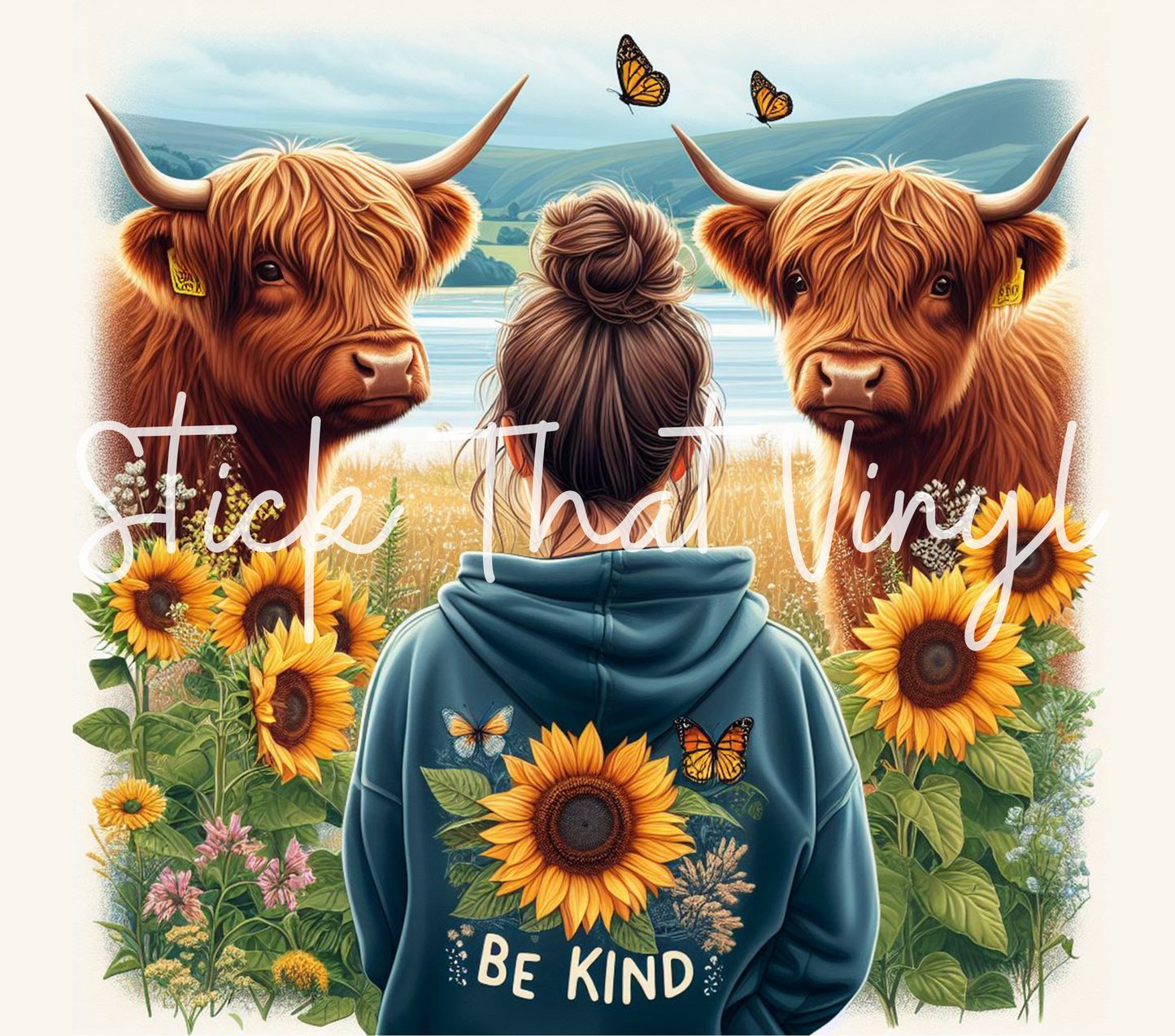 Be Kind Highland Cow 20oz Tumbler Sublimation Wrap