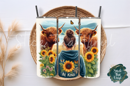 Be Kind Highland Cow 20oz Tumbler Sublimation Wrap