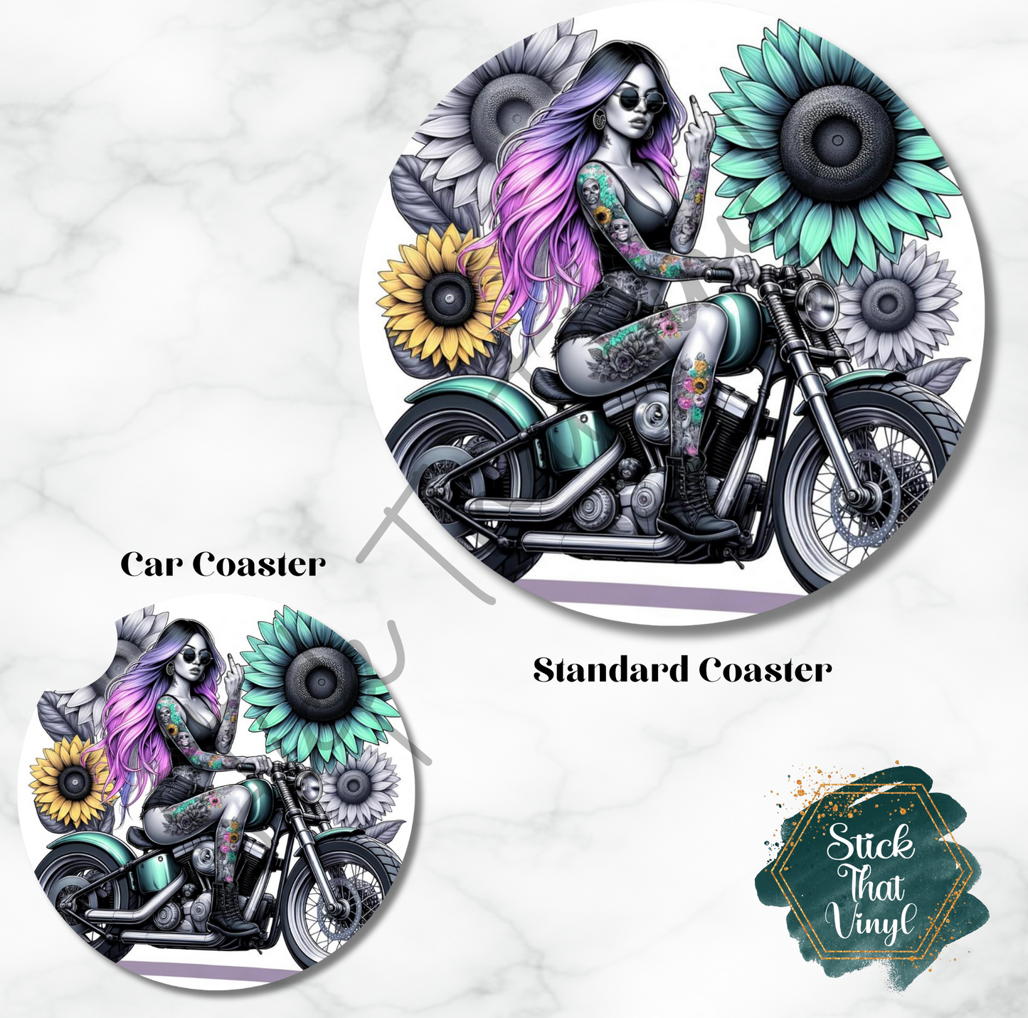 Biker Girl design 1 Coaster Sublimation Transfer