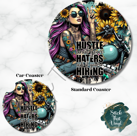 Biker Girl Hustle Coaster Sublimation Transfer