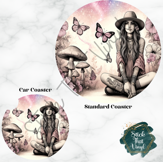 Boho Watercolour Girl Design 2 Coaster Sublimation Transfer