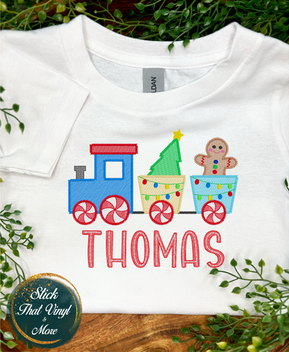 Personalised Boy's Christmas Train Embroidery Shirt