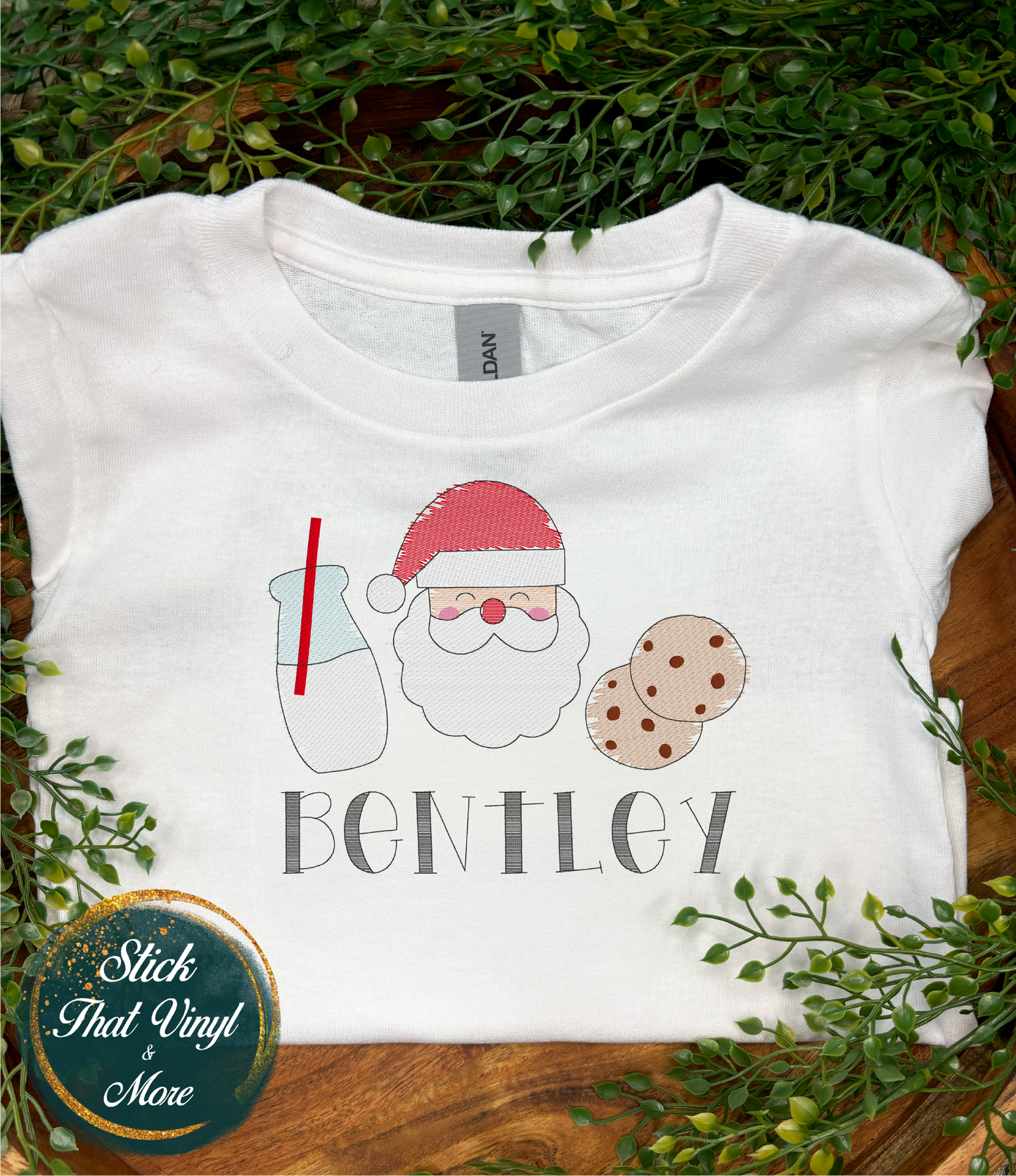 Personalised Christmas Santa Milk & Cookies Embroidery Shirt