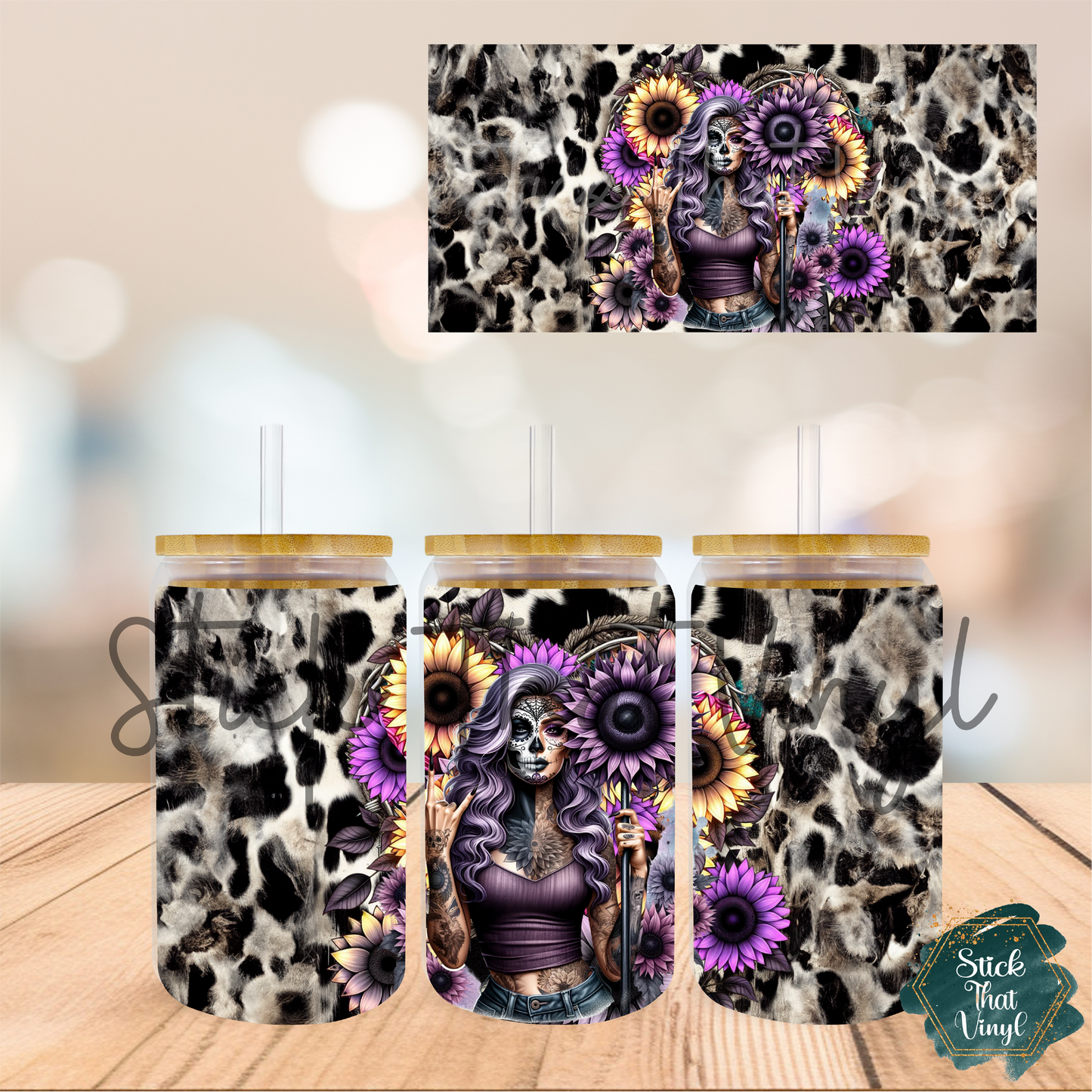 Cowhide DOD Girl 16oz Tumbler Sublimation Wrap