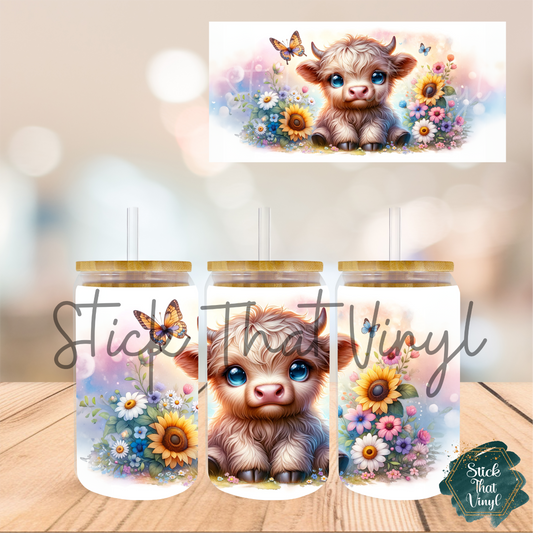 Cutesy Highland Cow 16oz Tumbler Sublimation Wrap