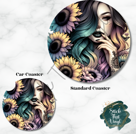 Floral Beauty Girl Design 2 Coaster Sublimation Transfer