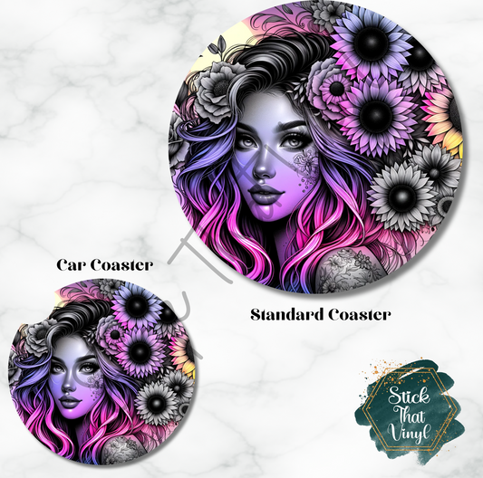 Floral Beauty Girl Design 3 Coaster Sublimation Transfer