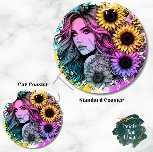 Floral Beauty Girl Design 4 Coaster Sublimation Transfer