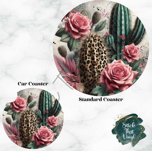 Floral Cactus Design 1 Coaster Sublimation Transfer