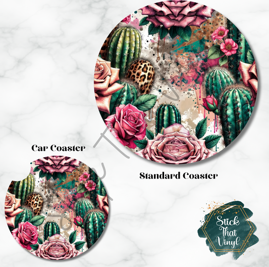 Floral Cactus Design 2 Coaster Sublimation Transfer