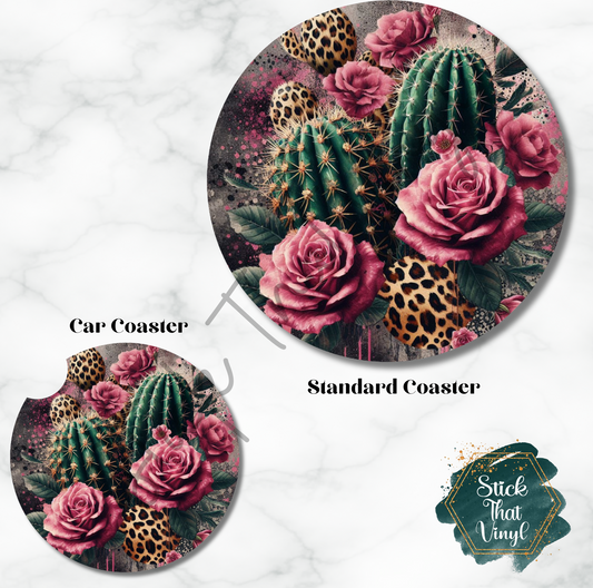 Floral Cactus Design 4 Coaster Sublimation Transfer