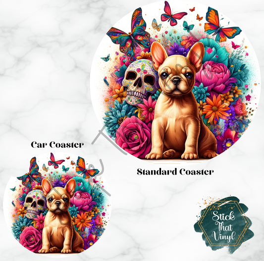 Floral Frenchie Coaster Sublimation Transfer