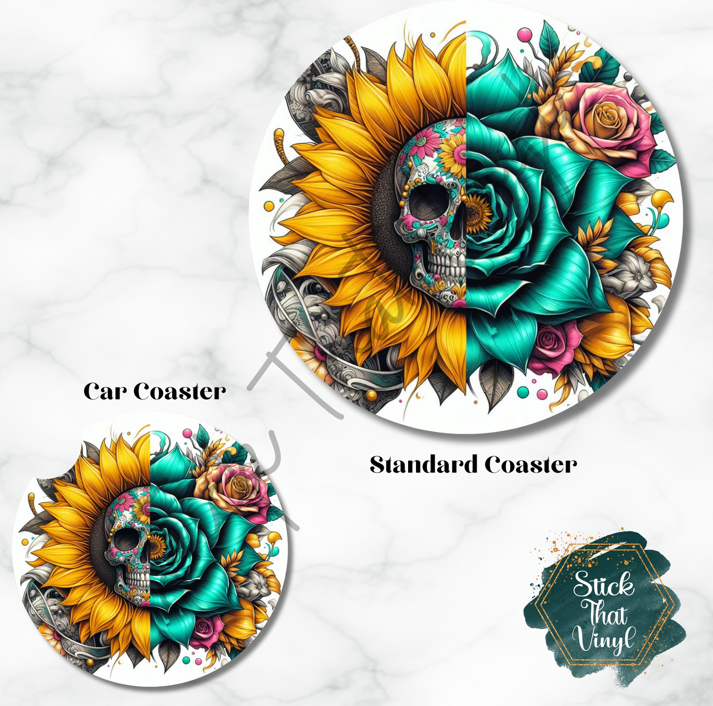 Floral Skull Design 1 Coaster Sublimation Transfer