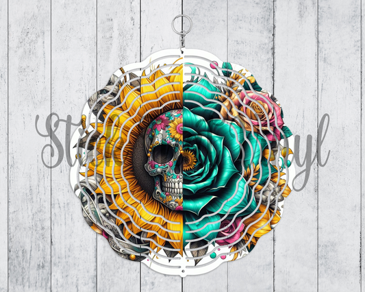 Floral Skull Design 1 Wind Spinner Sublimation Transfer