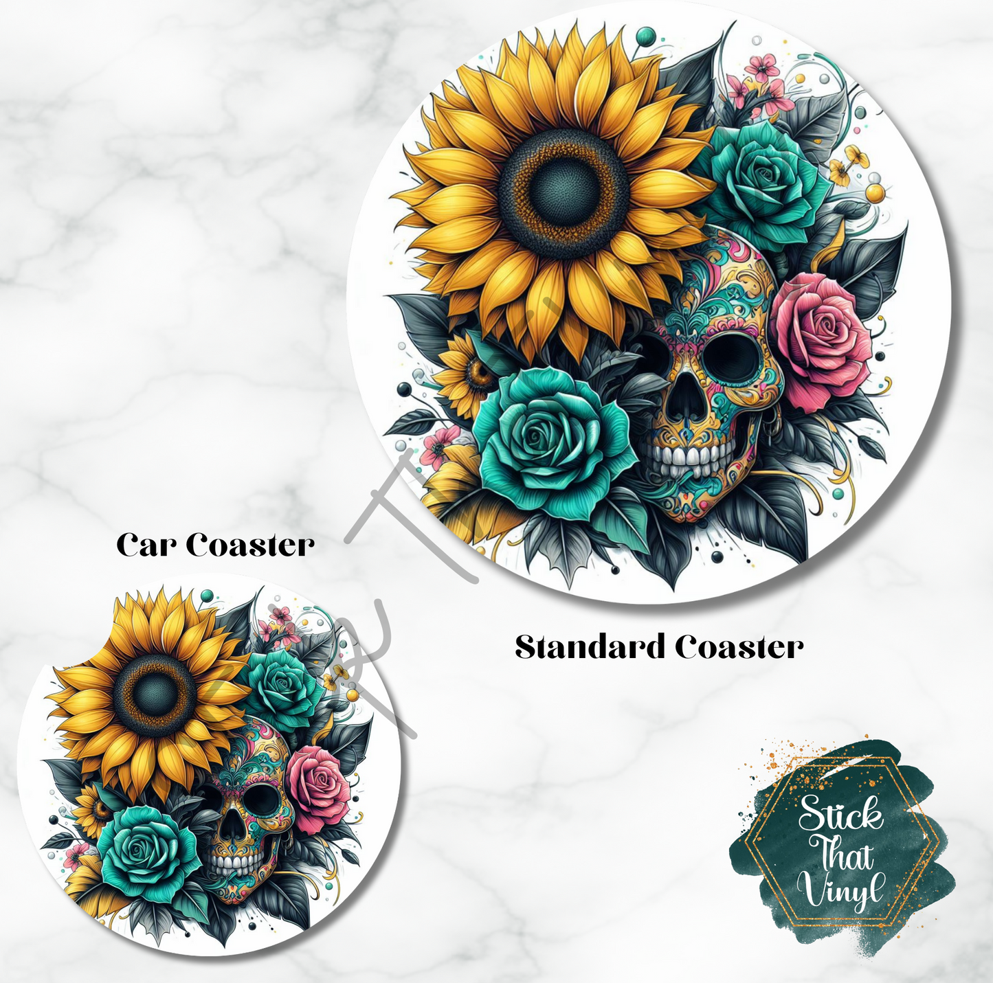 Floral Skull Design 3 Coaster Sublimation Transfer