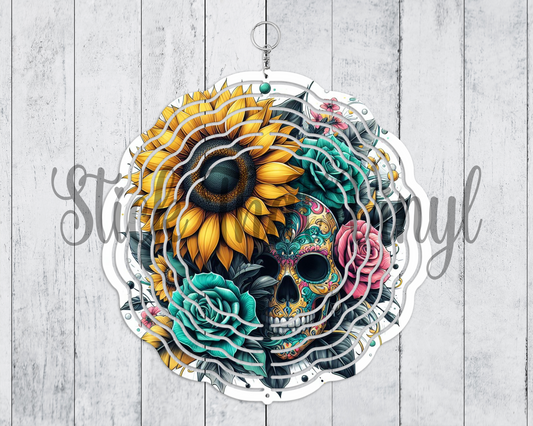 Floral Skull Design 3 Wind Spinner Sublimation Transfer