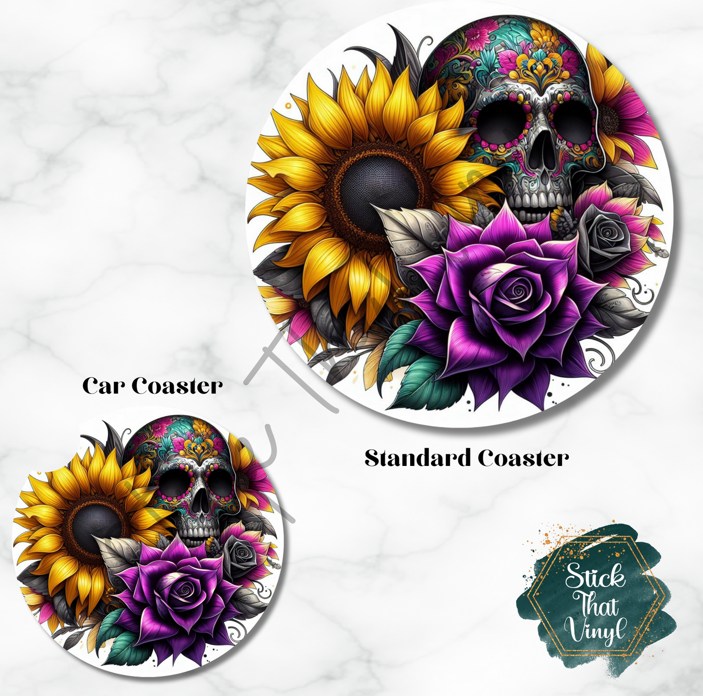 Floral Skull Design 4 Coaster Sublimation Transfer