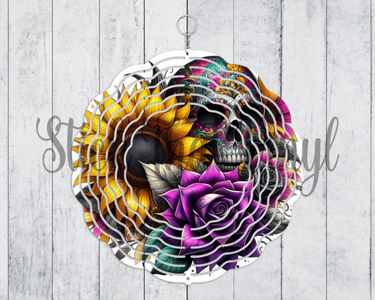 Floral Skull Design 4 Wind Spinner Sublimation Transfer