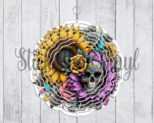 Floral Skull Design 5 Wind Spinner Sublimation Transfer