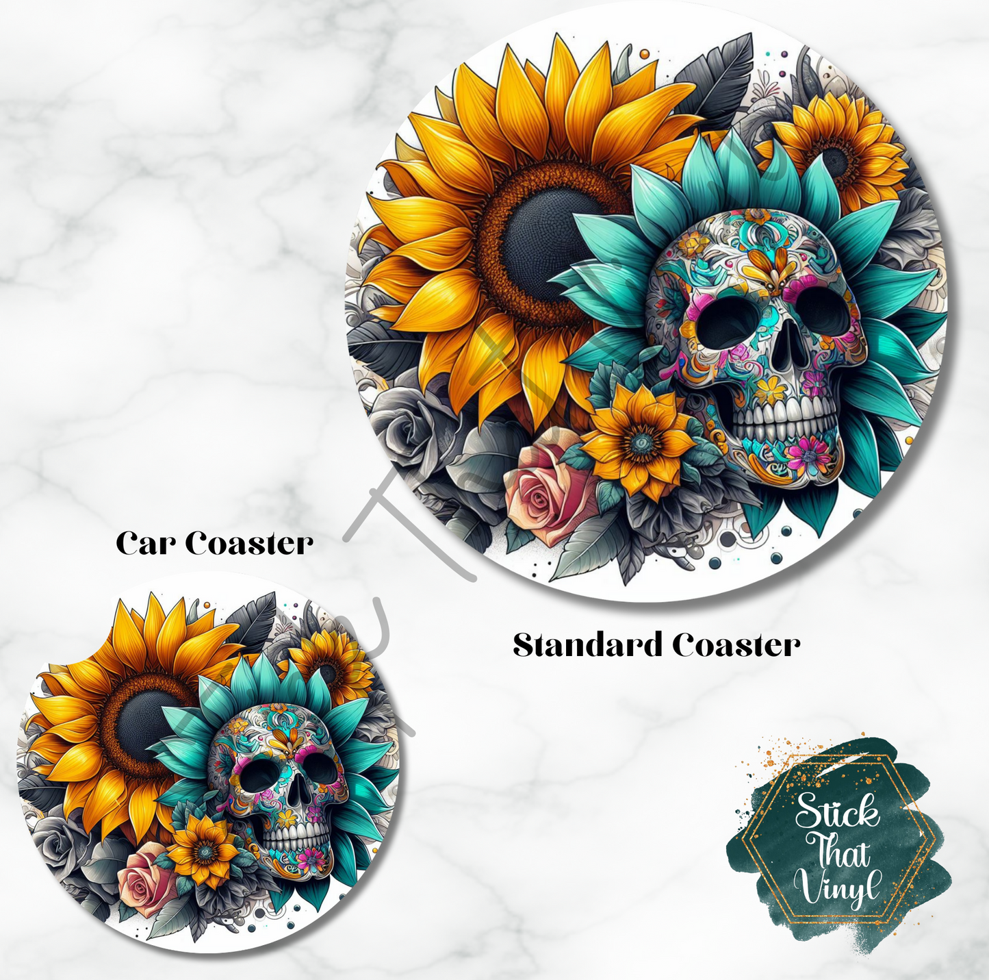 Floral Skull Design 6 Coaster Sublimation Transfer