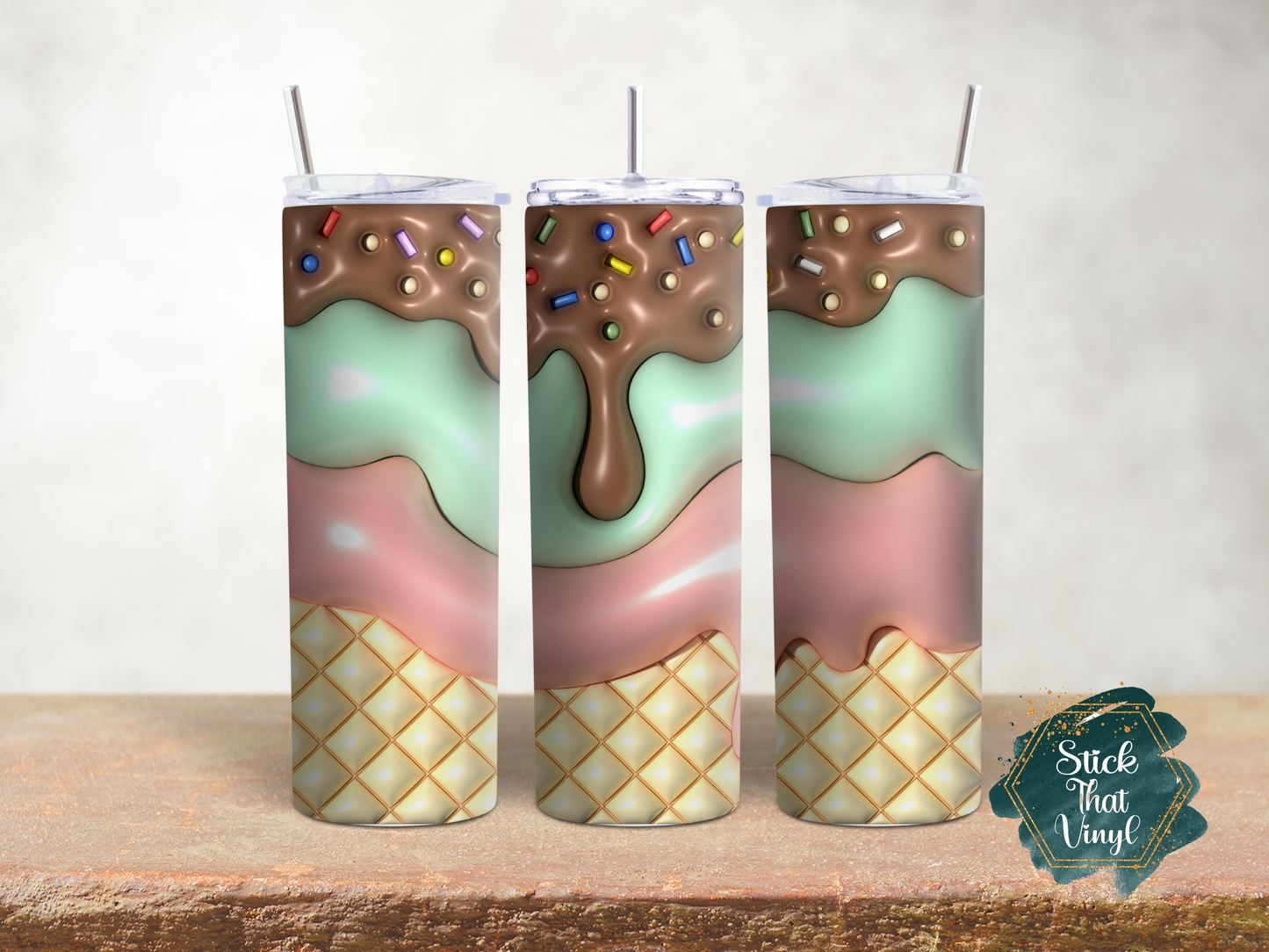 Ice cream Inflated 20oz Tumbler Wrap