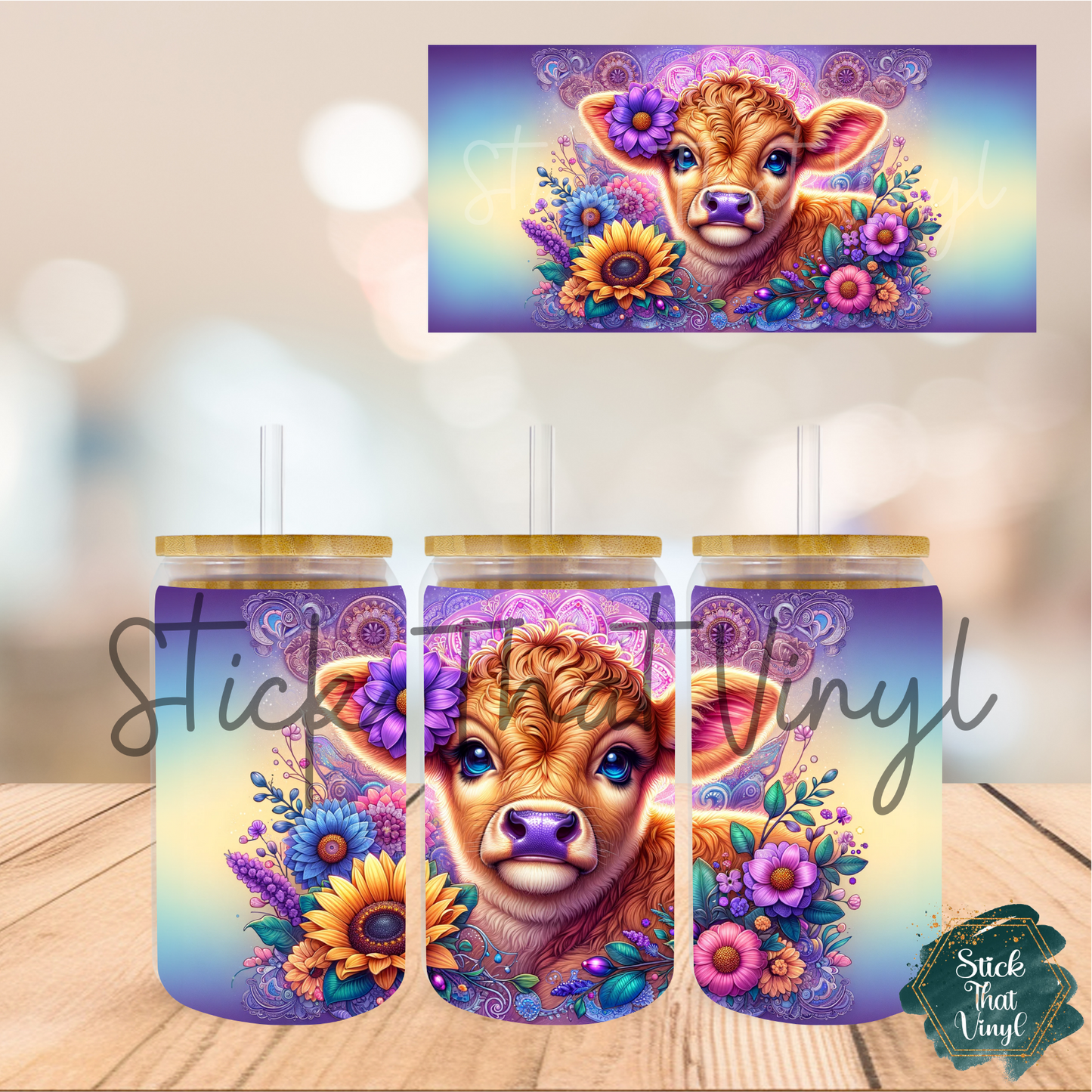 Baby Mandala Moo Cow 16oz Tumbler Sublimation Wrap