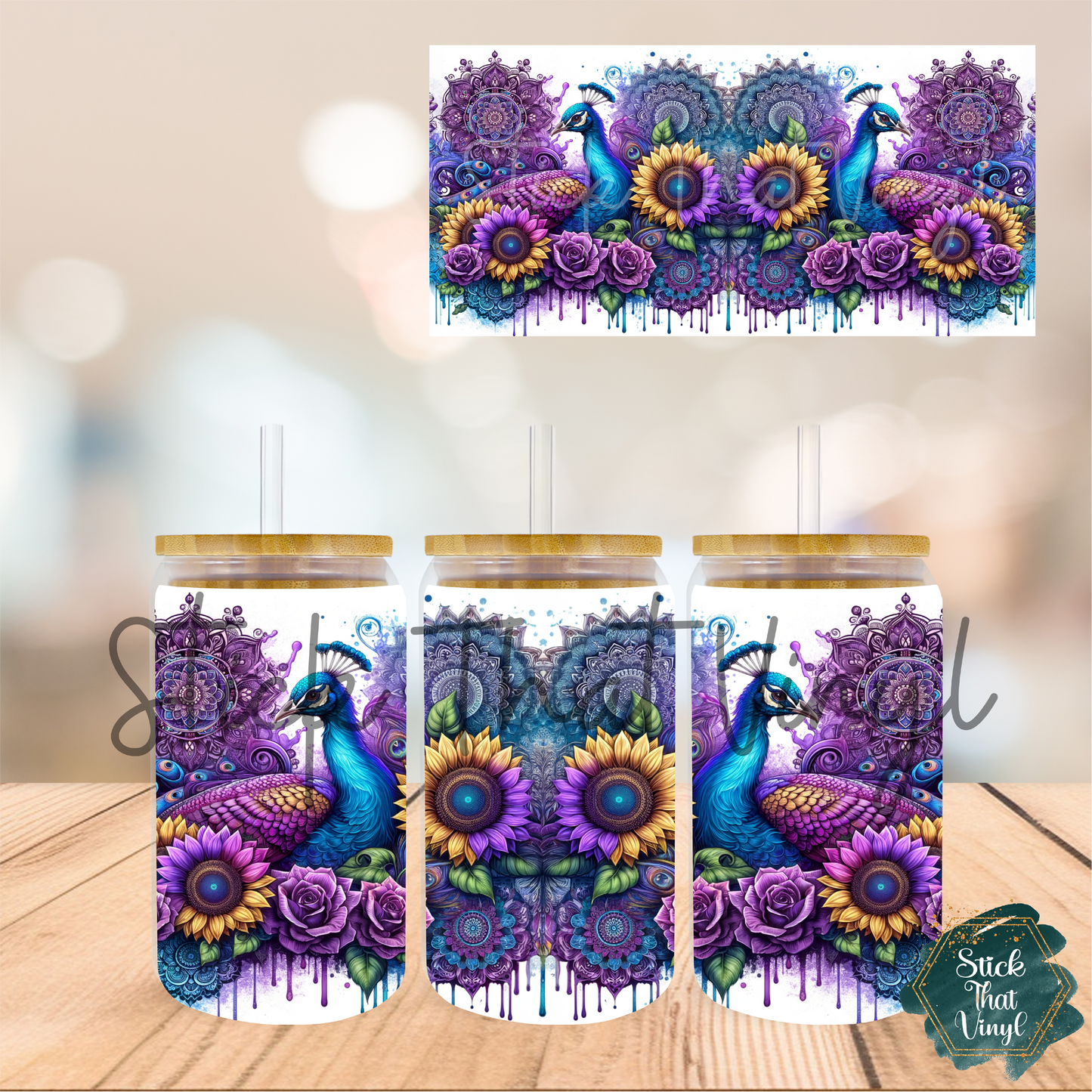 Mandala Peacocks 16oz Tumbler Sublimation Wrap