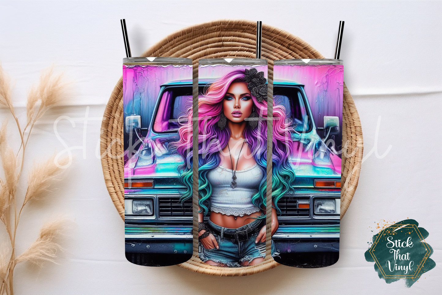 Old Truck Girl 20oz Tumbler Sublimation Wrap