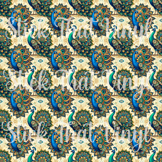 Blue & Green Peacock Patterned Vinyl