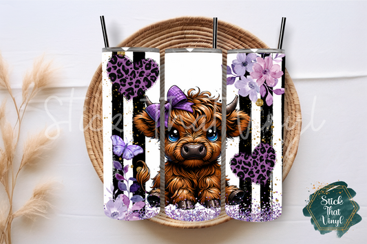 Purple Highland Cow 20oz Tumbler Sublimation Wrap