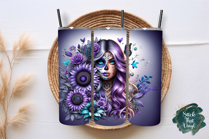 Purple Sugar Skull Girl 20oz Tumbler Sublimation Wrap