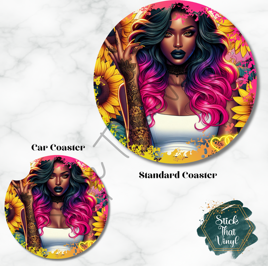 Sunflower Girl Design 1 Coaster Sublimation Transfer